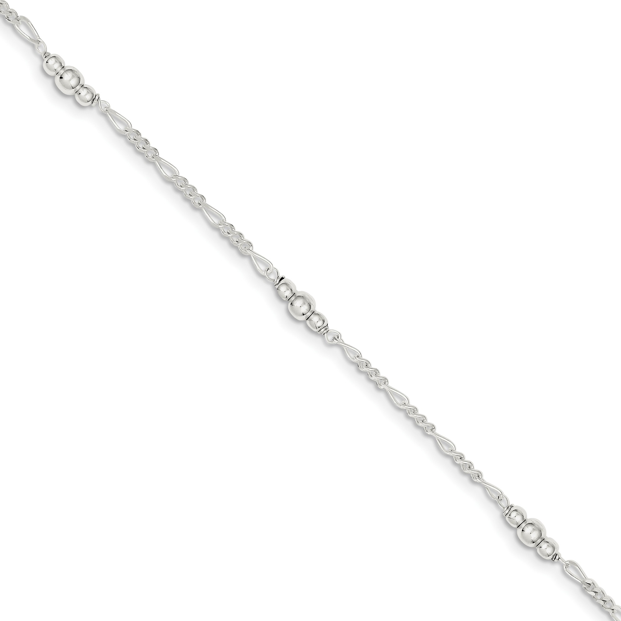 Anklet Sterling Silver Jewelry Themed Anklets Adjustable Polished Bead Heart 1in ext Anklet Sterling Silver Jewelry Themed Anklets Adjustable Polished Bead Heart 1in ext